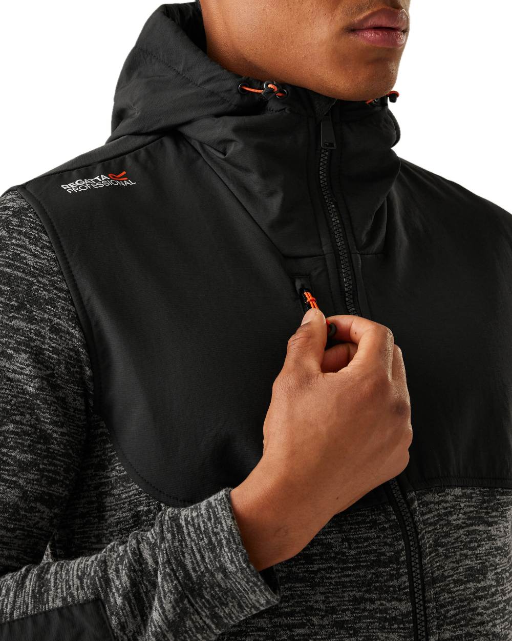 Ash Marl Black coloured Regatta Mens Heist Hybrid Jacket on white background 