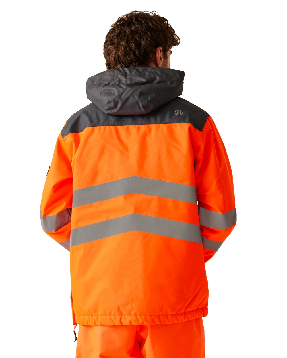 Orange Grey coloured Regatta Mens Hi-Vis Waterproof Insulated Reflective Overhead Bomber Jacket on white background 