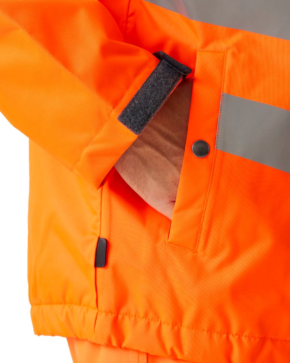 Orange Grey coloured Regatta Mens Hi-Vis Waterproof Insulated Reflective Overhead Bomber Jacket on white background 