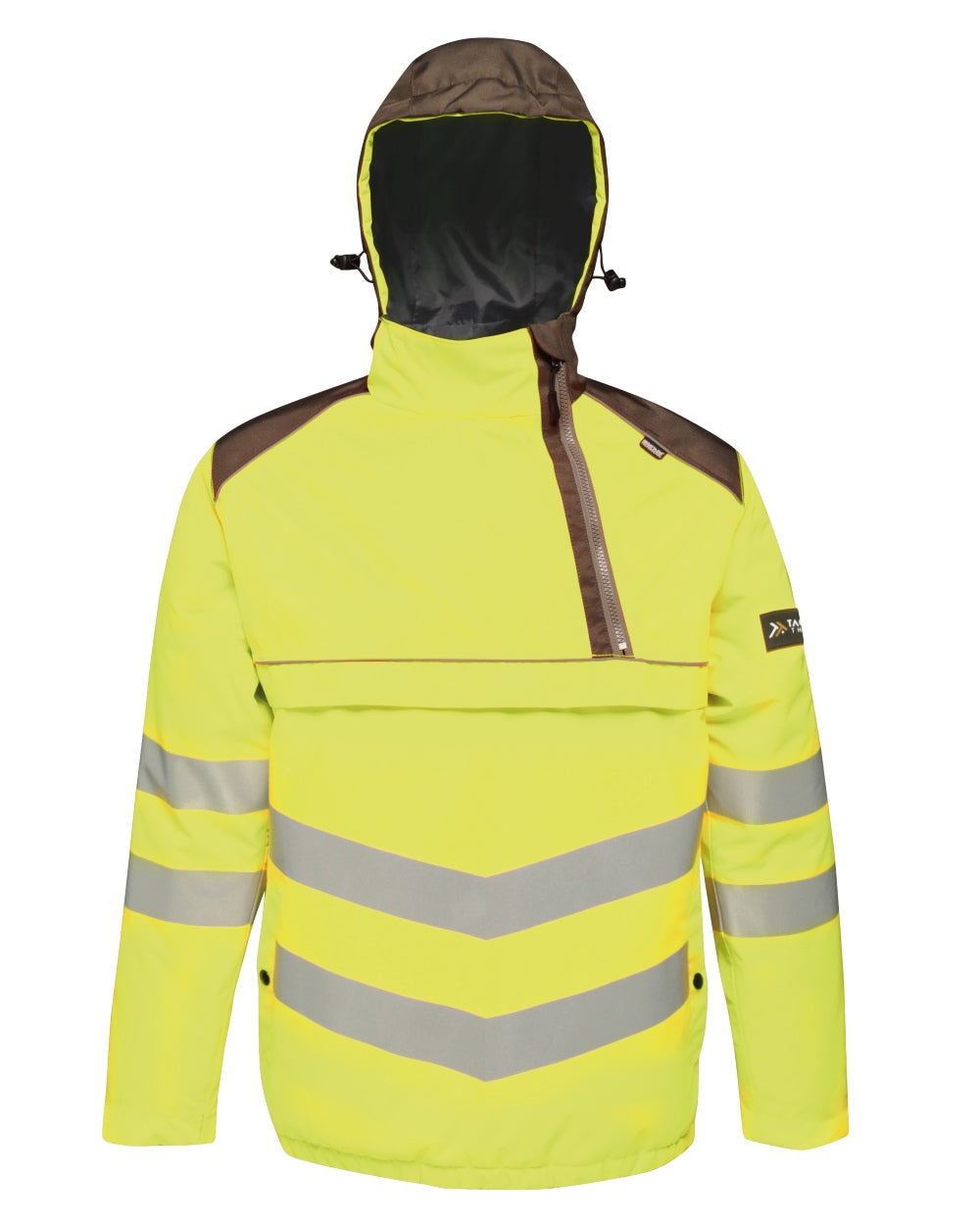 Yellow Grey coloured Regatta Mens Hi-Vis Waterproof Insulated Reflective Overhead Bomber Jacket on white background 