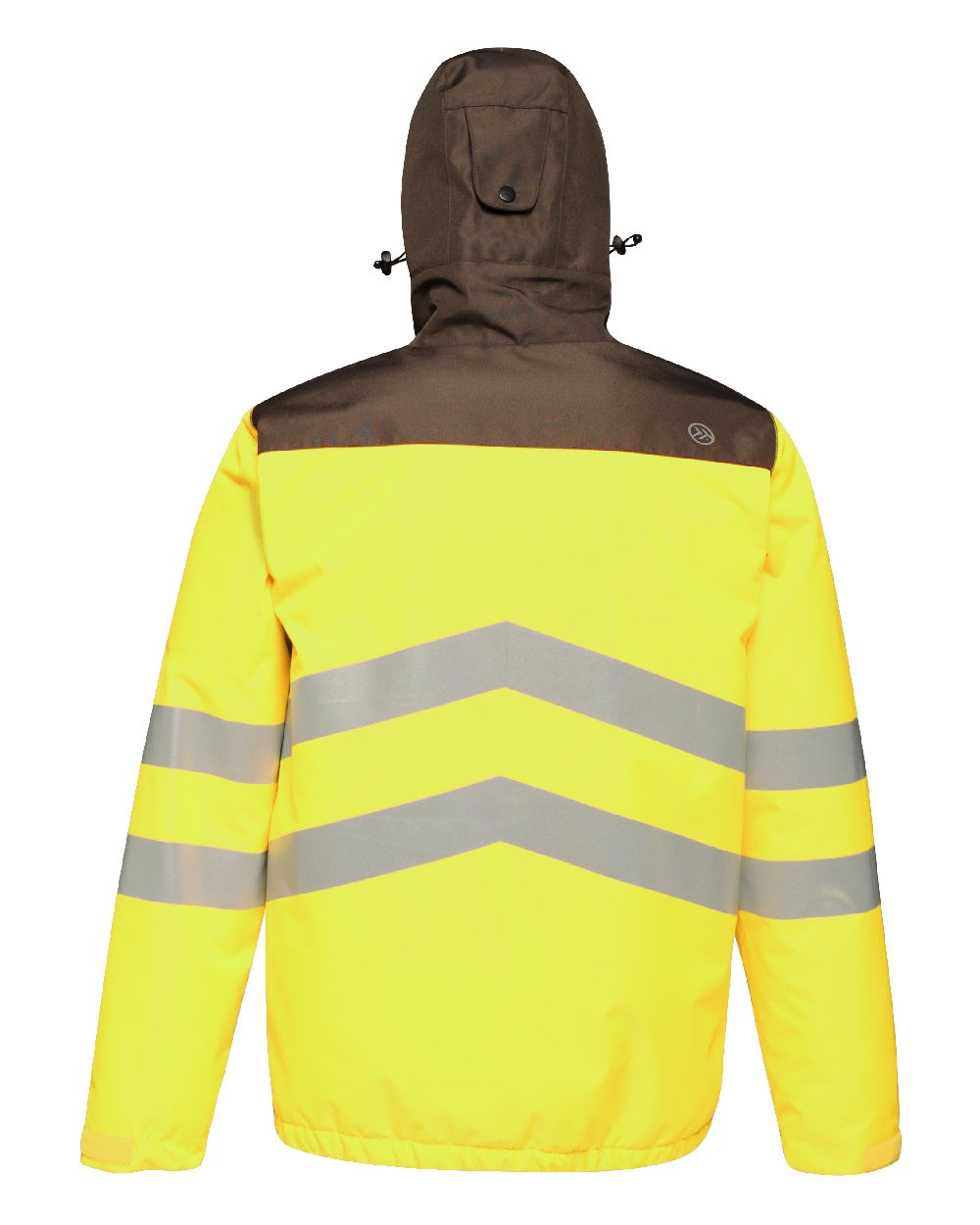 Yellow Grey coloured Regatta Mens Hi-Vis Waterproof Insulated Reflective Overhead Bomber Jacket on white background 