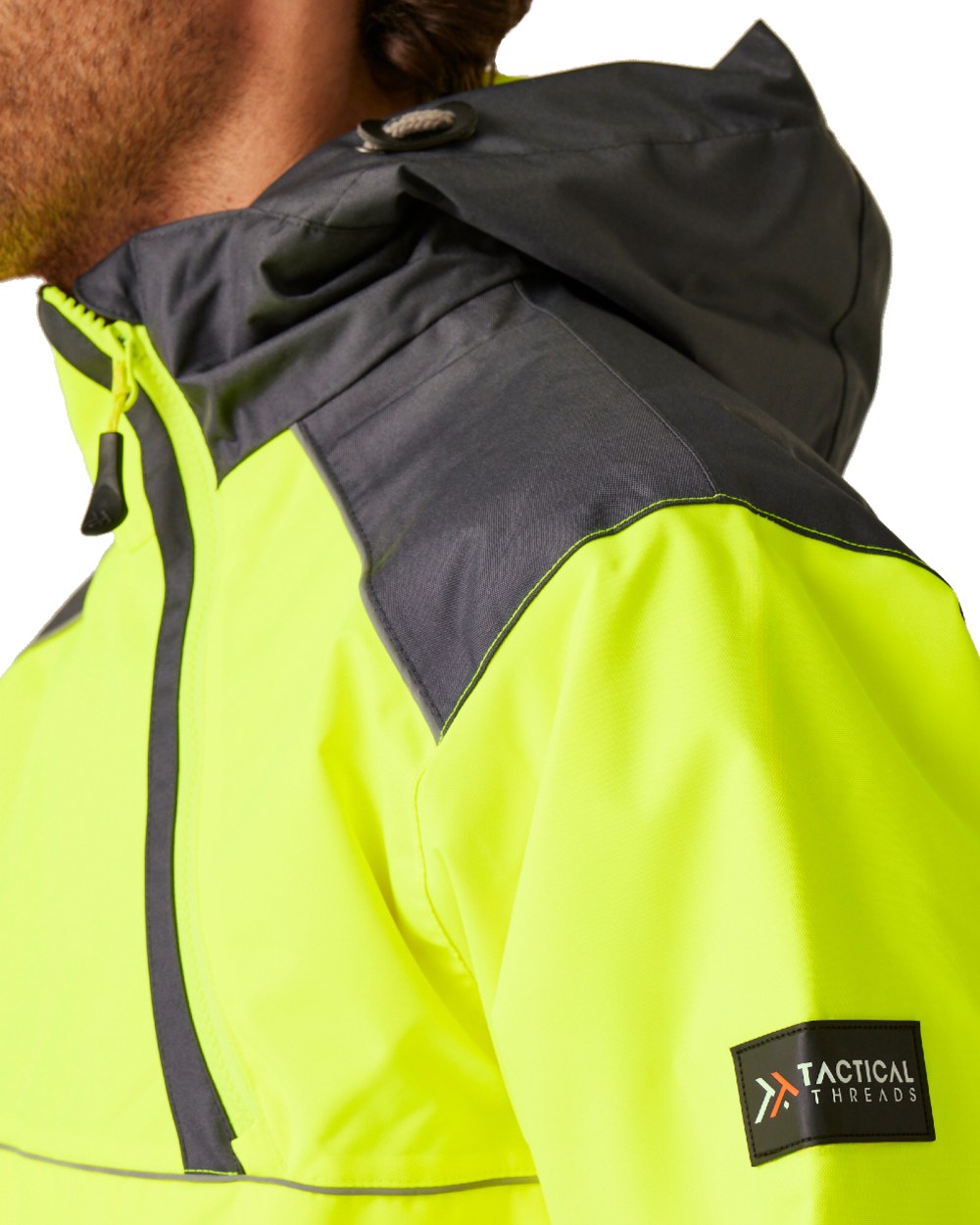 Yellow Grey coloured Regatta Mens Hi-Vis Waterproof Insulated Reflective Overhead Bomber Jacket on white background 