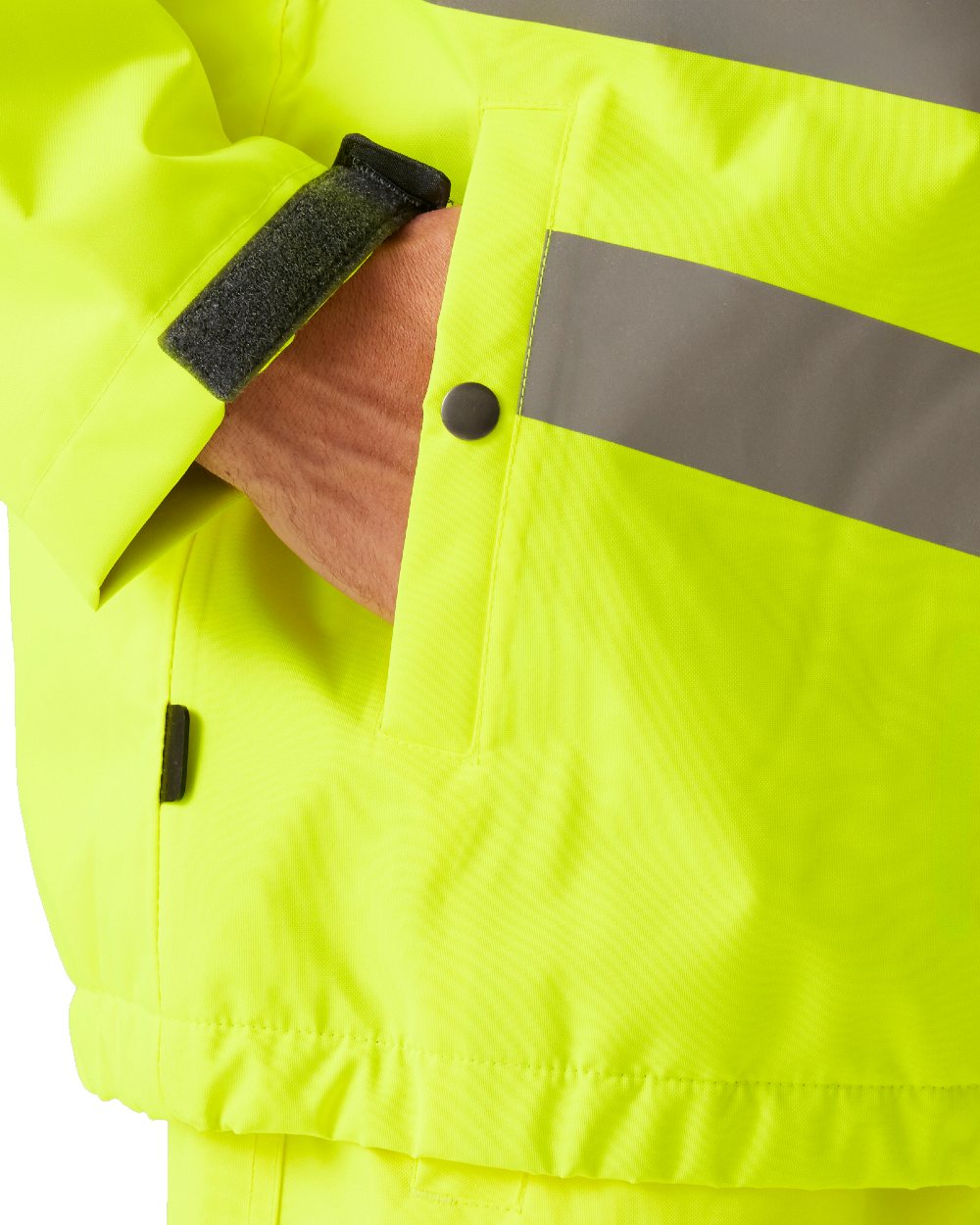 Yellow Grey coloured Regatta Mens Hi-Vis Waterproof Insulated Reflective Overhead Bomber Jacket on white background 