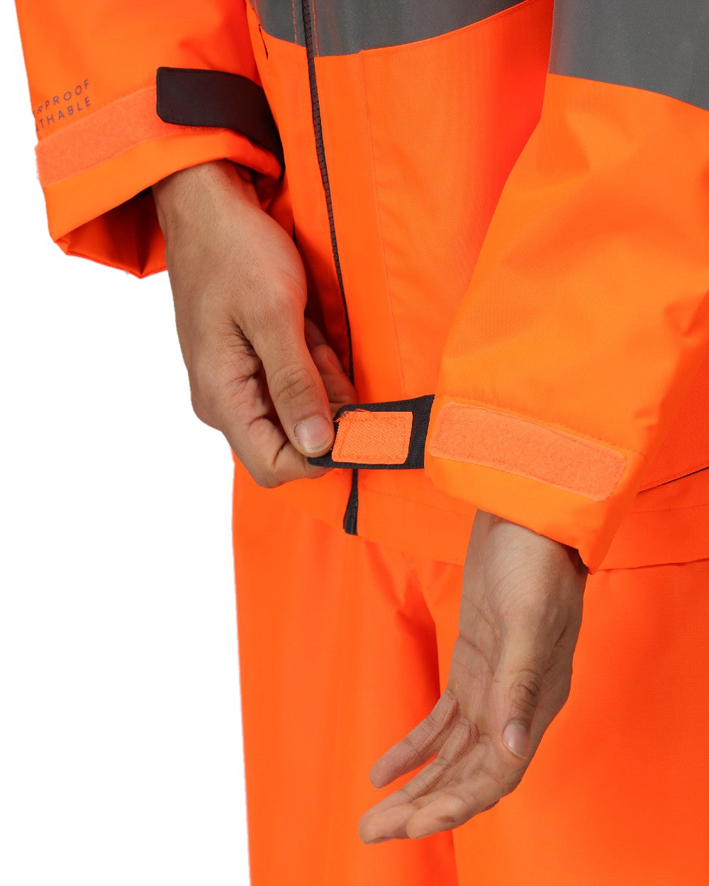 Orange Grey coloured Regatta Mens Hi-Vis Waterproof Reflective Parka Jacket on white background 