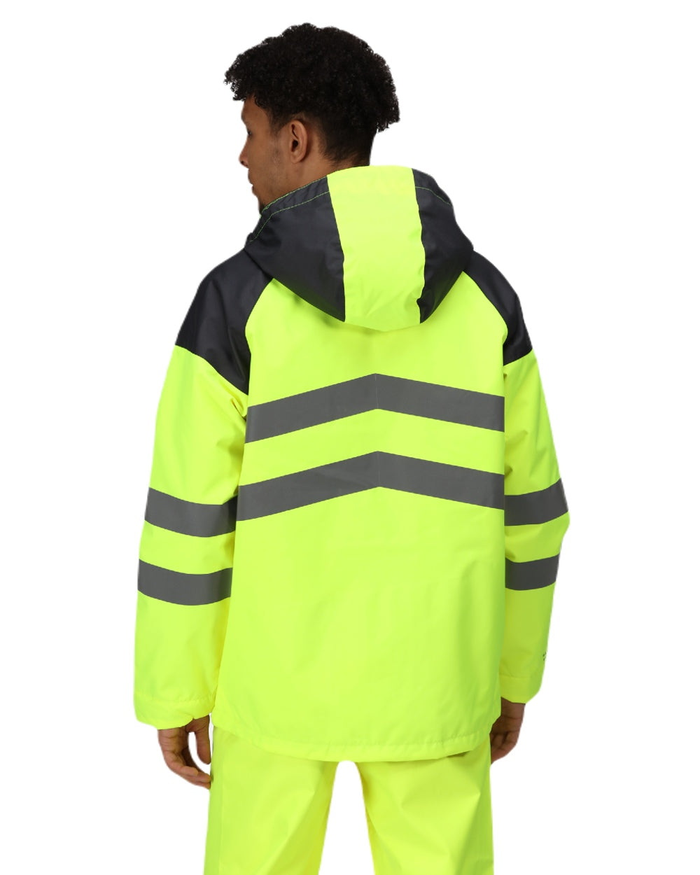 Yellow Grey coloured Regatta Mens Hi-Vis Waterproof Reflective Parka Jacket on white background 
