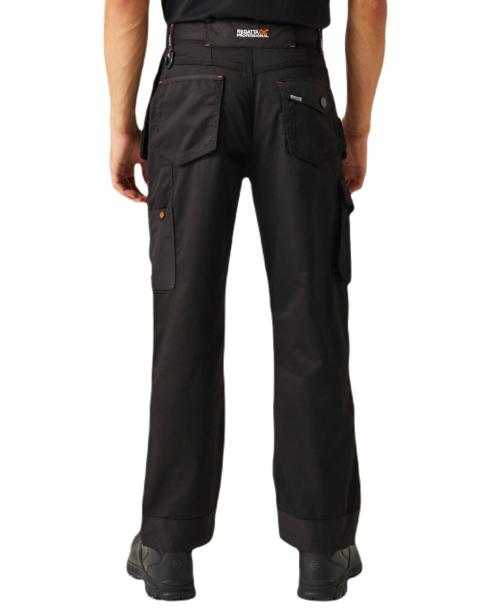 Black coloured Regatta Mens Incursion Work Trousers on white background 