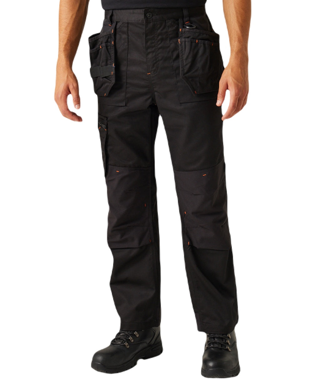 Black coloured Regatta Mens Incursion Work Trousers on white background 