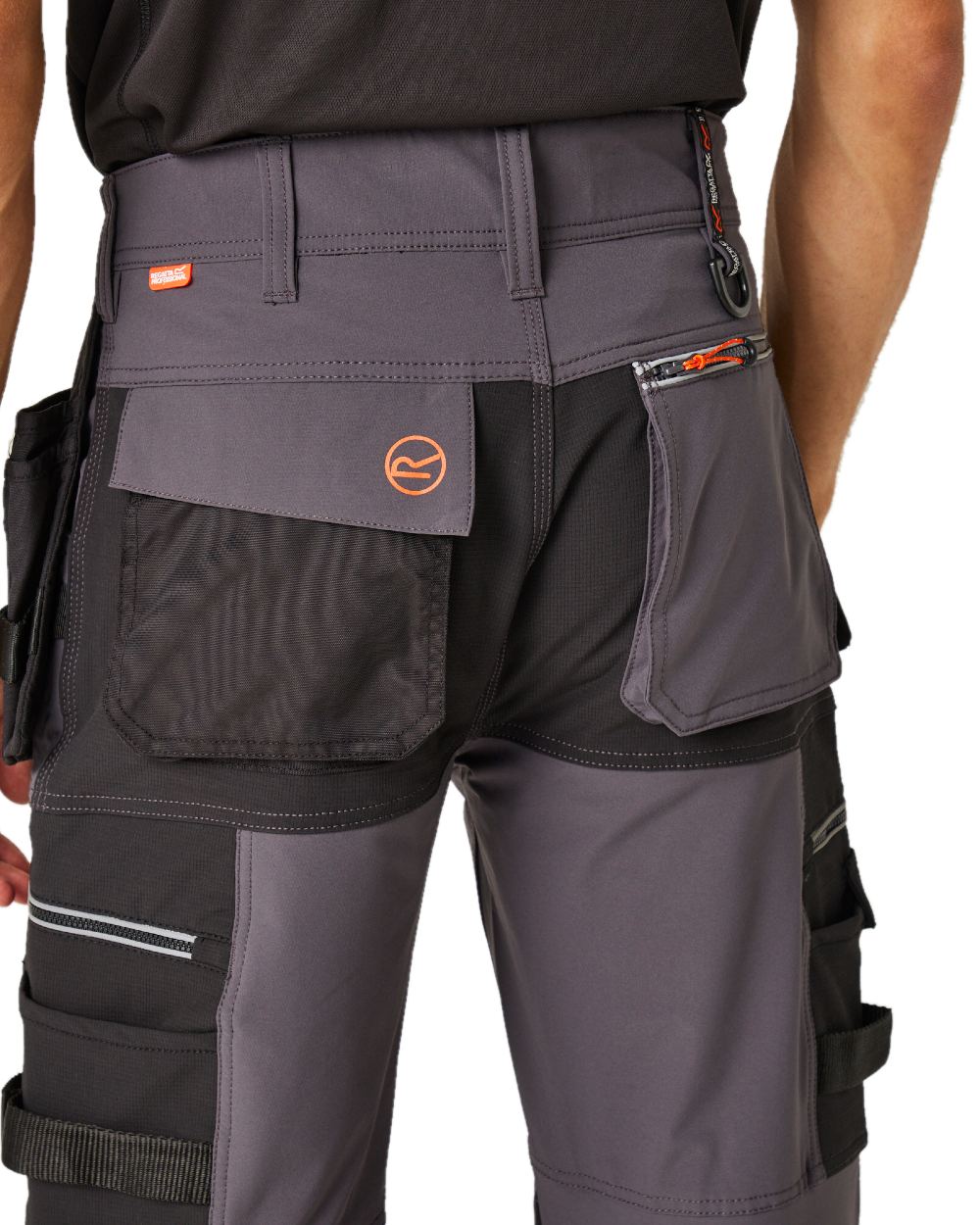 Iron Black coloured Regatta Mens Infiltrate Softshell Stretch Trousers on white background 