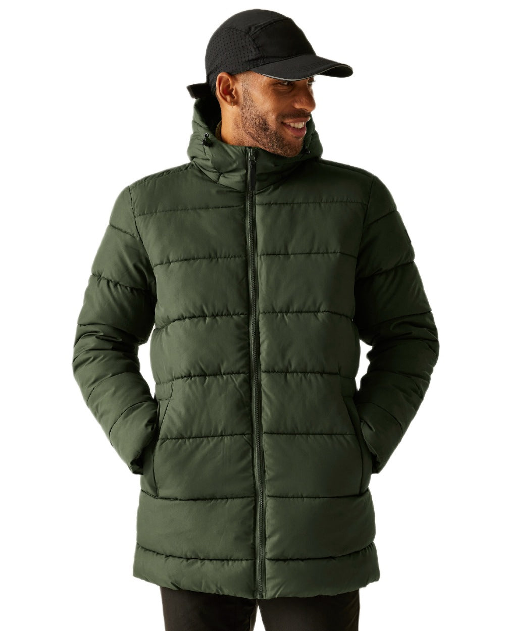 Dark Khaki Coloured Regatta Mens Lakiver Padded Jacket on white background 