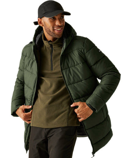 Dark Khaki Coloured Regatta Mens Lakiver Padded Jacket on white background 