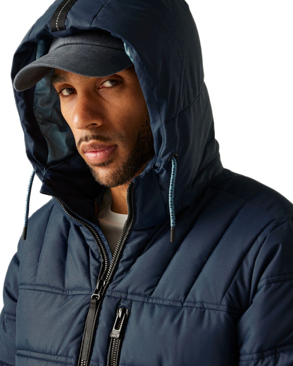 Navy Spring Lake Coloured Regatta Mens Leeshaw Padded Jacket on white background 