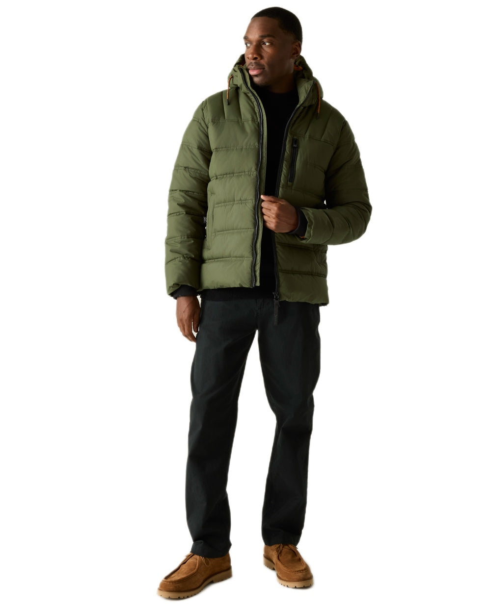 Olive Night Pumpkin Spice Coloured Regatta Mens Leeshaw Padded Jacket on white background 