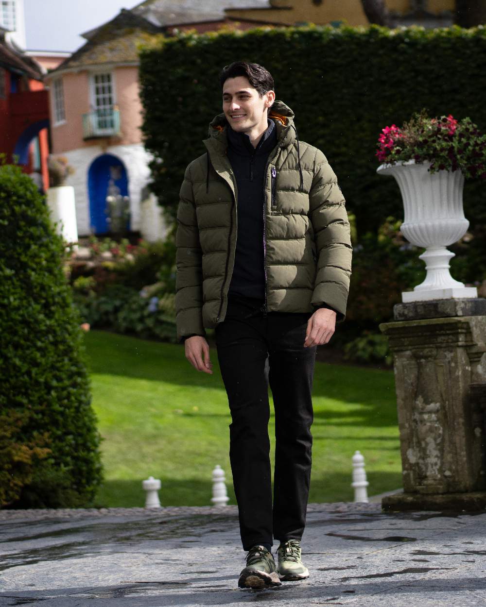 Olive Night Pumpkin Spice Coloured Regatta Mens Leeshaw Padded Jacket on outdoor background 