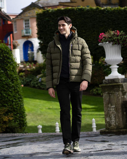 Olive Night Pumpkin Spice Coloured Regatta Mens Leeshaw Padded Jacket on outdoor background 