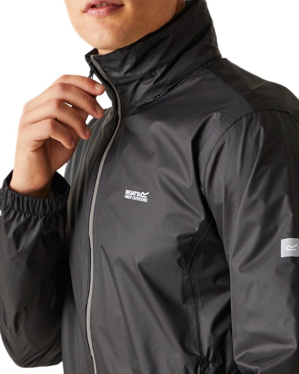 Black Coloured Regatta Mens Lyle IV Waterproof Packaway Jacket on white background 