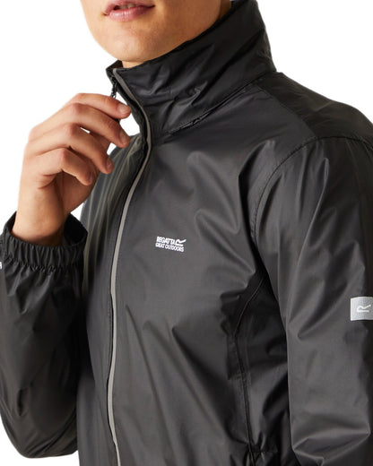 Black Coloured Regatta Mens Lyle IV Waterproof Packaway Jacket on white background 