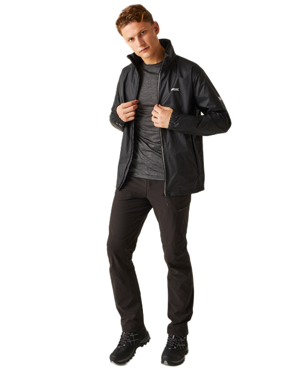 Black Coloured Regatta Mens Lyle IV Waterproof Packaway Jacket on white background 