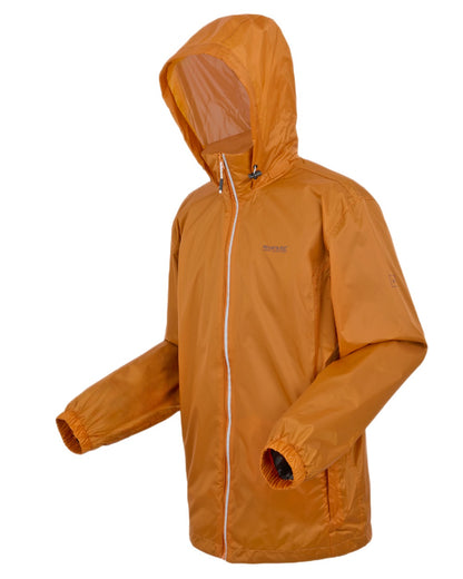 Fox Coloured Regatta Mens Lyle IV Waterproof Packaway Jacket on white background 