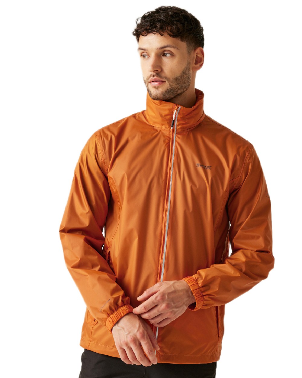 Fox Coloured Regatta Mens Lyle IV Waterproof Packaway Jacket on white background 