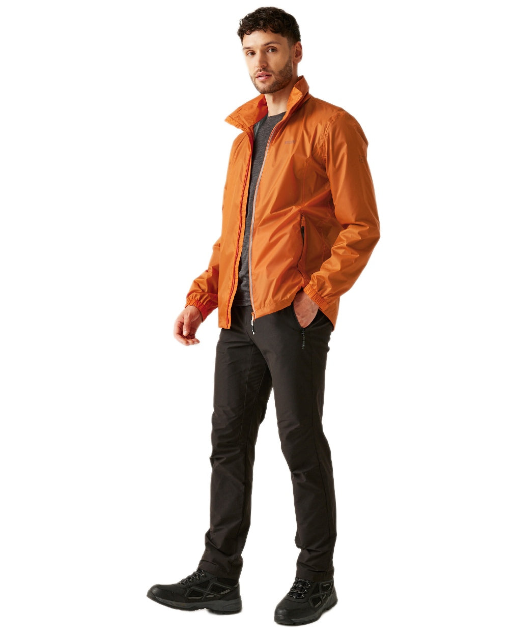 Fox Coloured Regatta Mens Lyle IV Waterproof Packaway Jacket on white background 