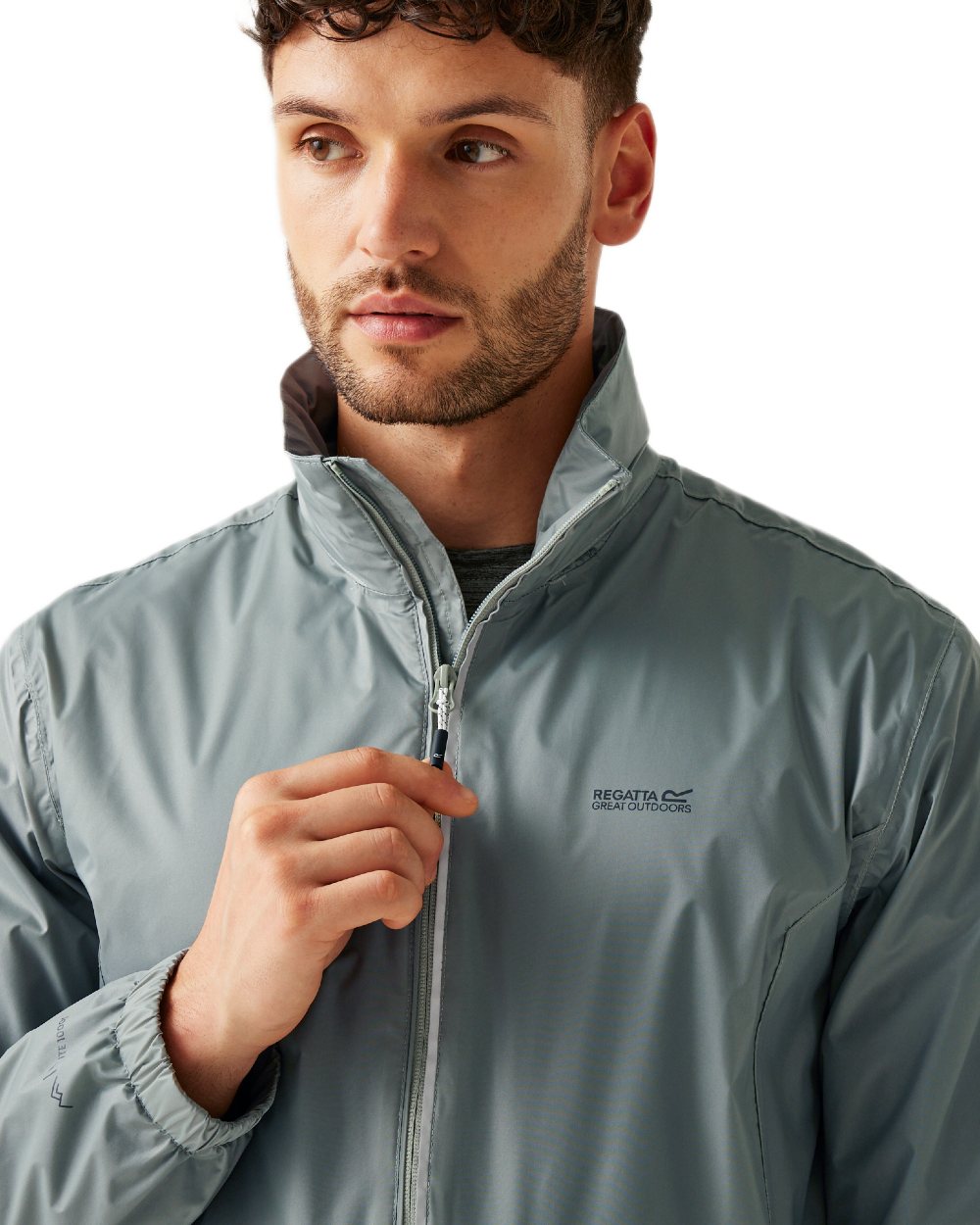 Glacier Coloured Regatta Mens Lyle IV Waterproof Packaway Jacket on white background 