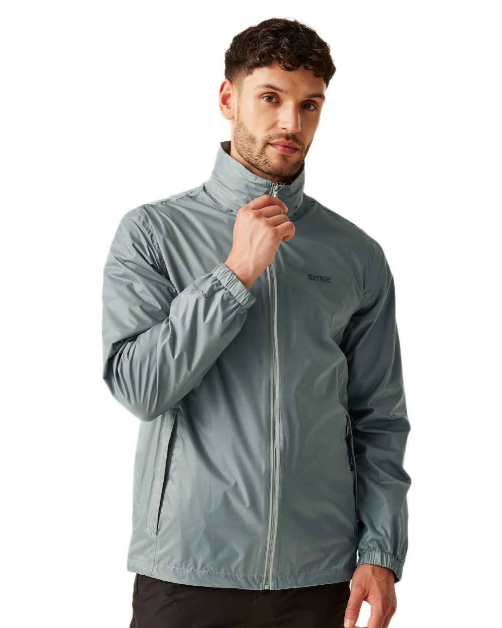 Glacier Coloured Regatta Mens Lyle IV Waterproof Packaway Jacket on white background 