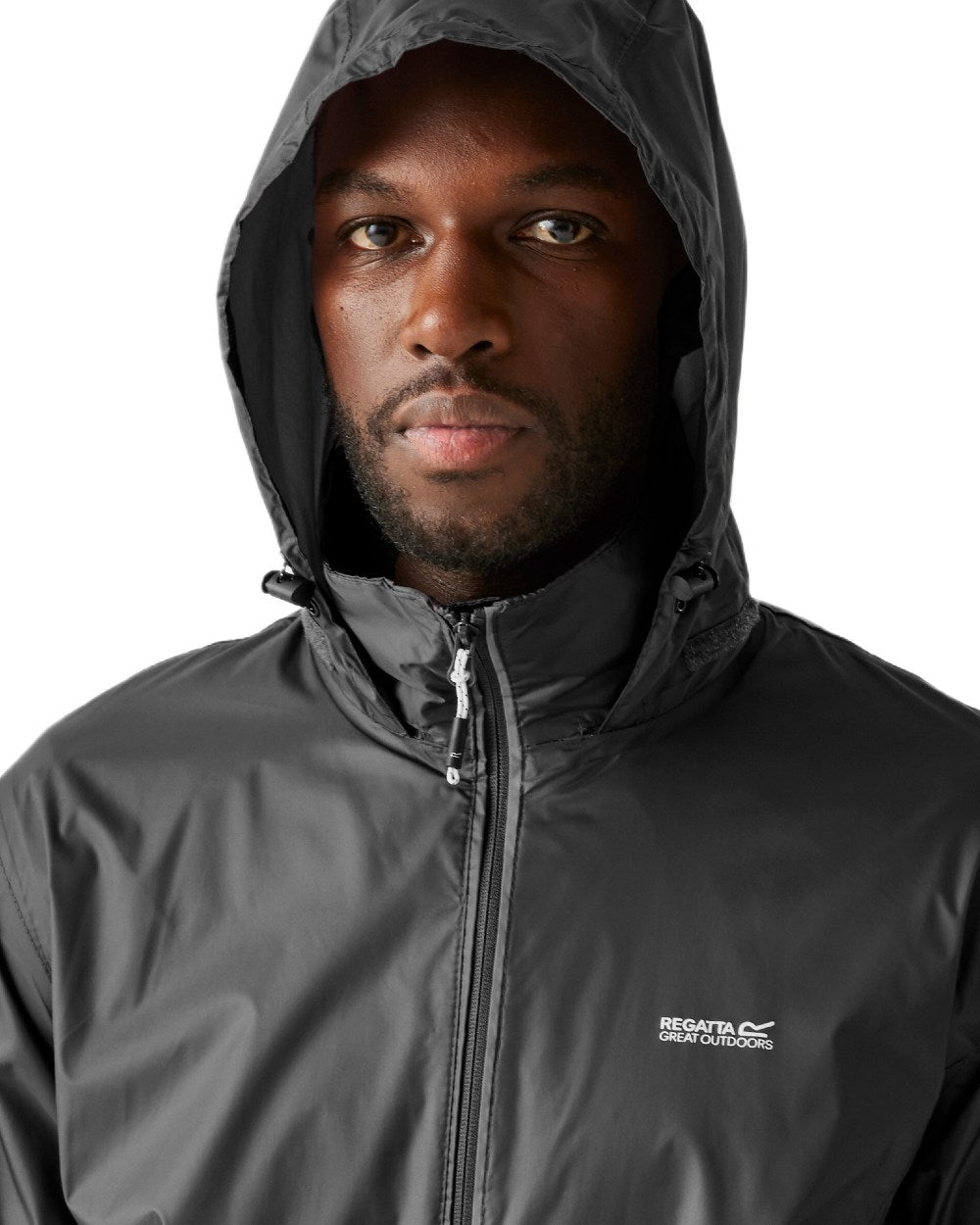 Iron Coloured Regatta Mens Lyle IV Waterproof Packaway Jacket on white background 