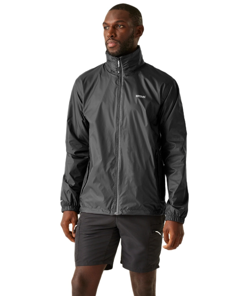 Iron Coloured Regatta Mens Lyle IV Waterproof Packaway Jacket on white background 