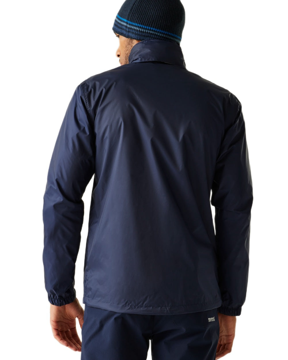 Navy Coloured Regatta Mens Lyle IV Waterproof Packaway Jacket on white background 