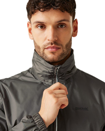 Treetop Coloured Regatta Mens Lyle IV Waterproof Packaway Jacket on white background 