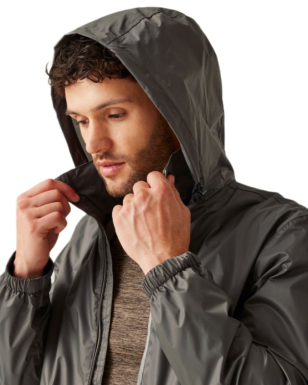 Treetop Coloured Regatta Mens Lyle IV Waterproof Packaway Jacket on white background 
