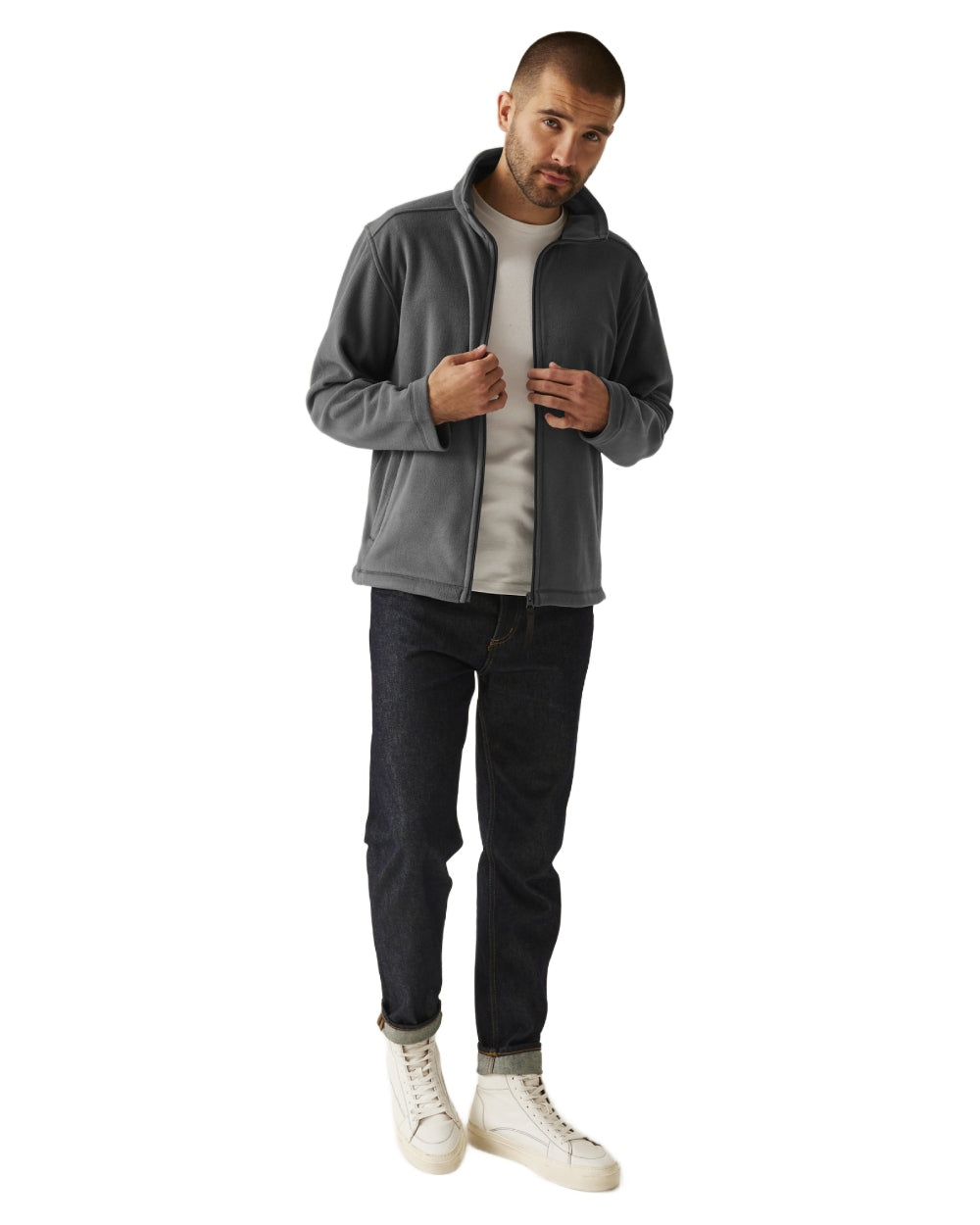 Seal Grey coloured Regatta Mens Micro Lightweight Full Zip Fleece on white background 