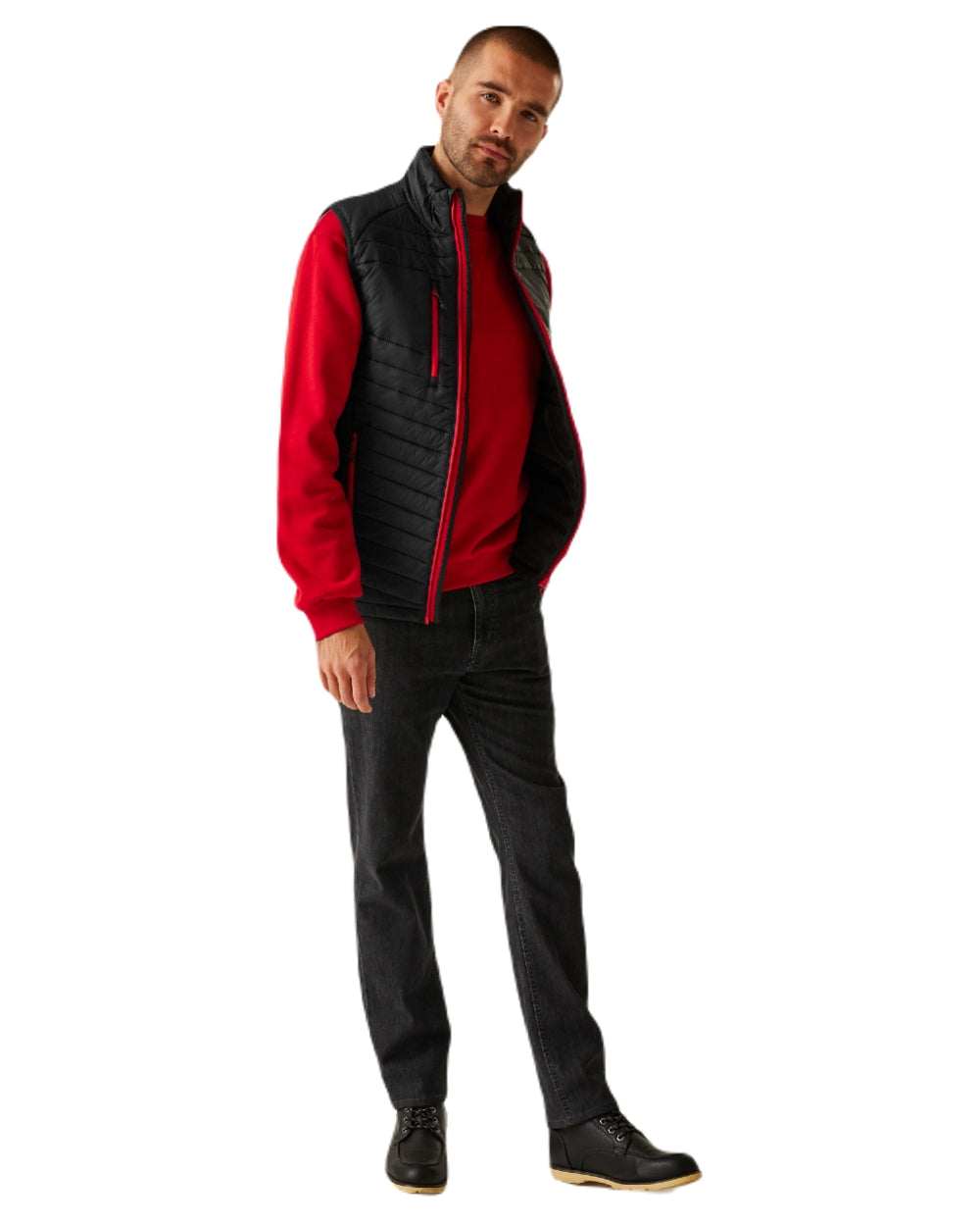 Black Classic Red coloured Regatta Mens Navigate Hybrid Bodywarmer on white background 