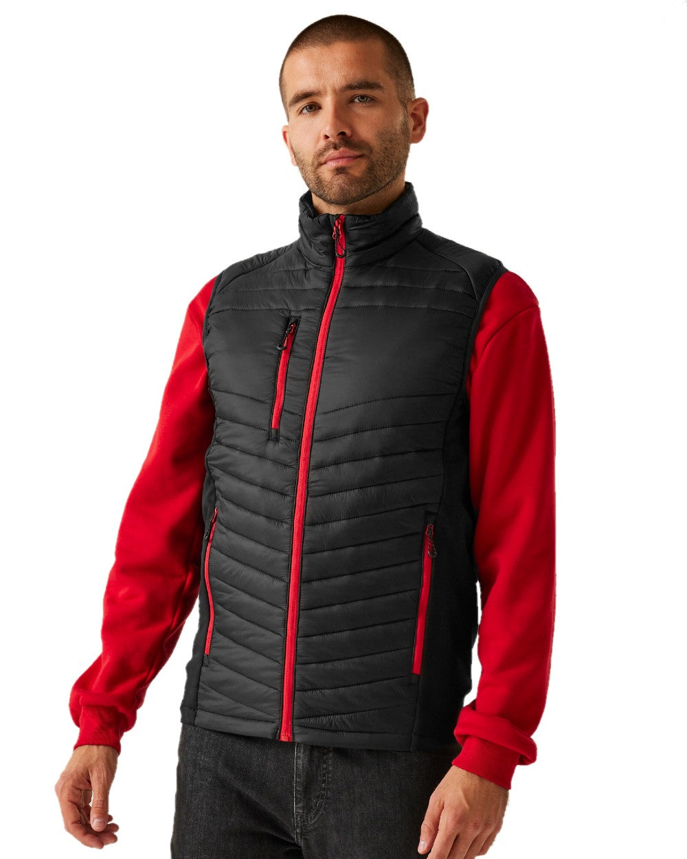 Black Classic Red coloured Regatta Mens Navigate Hybrid Bodywarmer on white background 