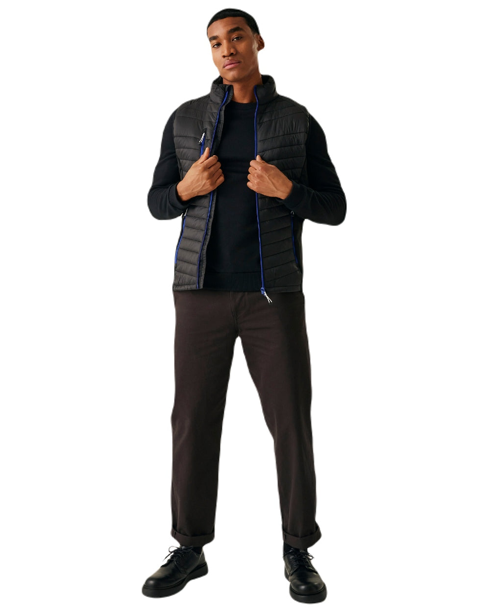 Black New Royal coloured Regatta Mens Navigate Hybrid Bodywarmer on white background 