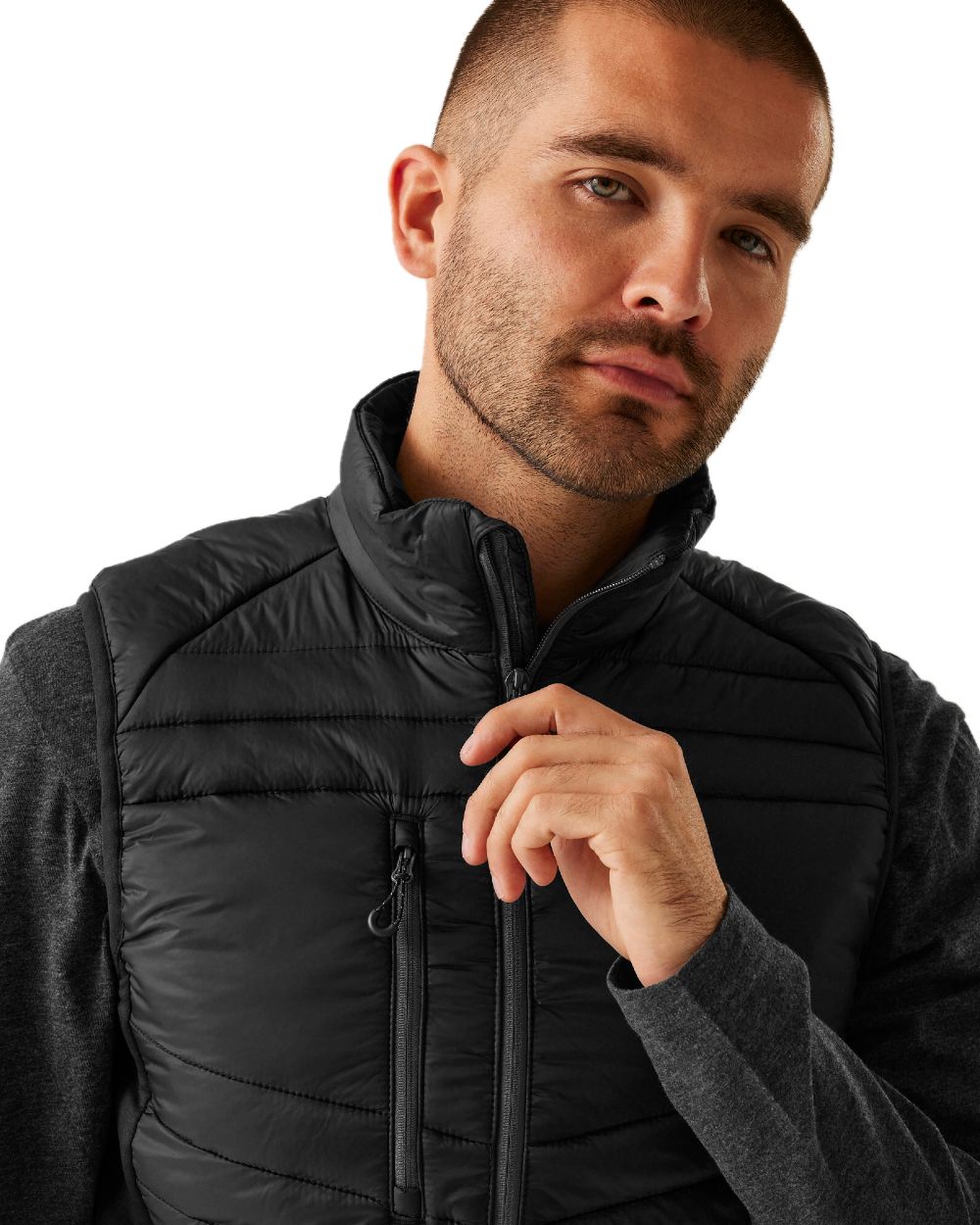 Black Seal Grey coloured Regatta Mens Navigate Hybrid Bodywarmer on white background 
