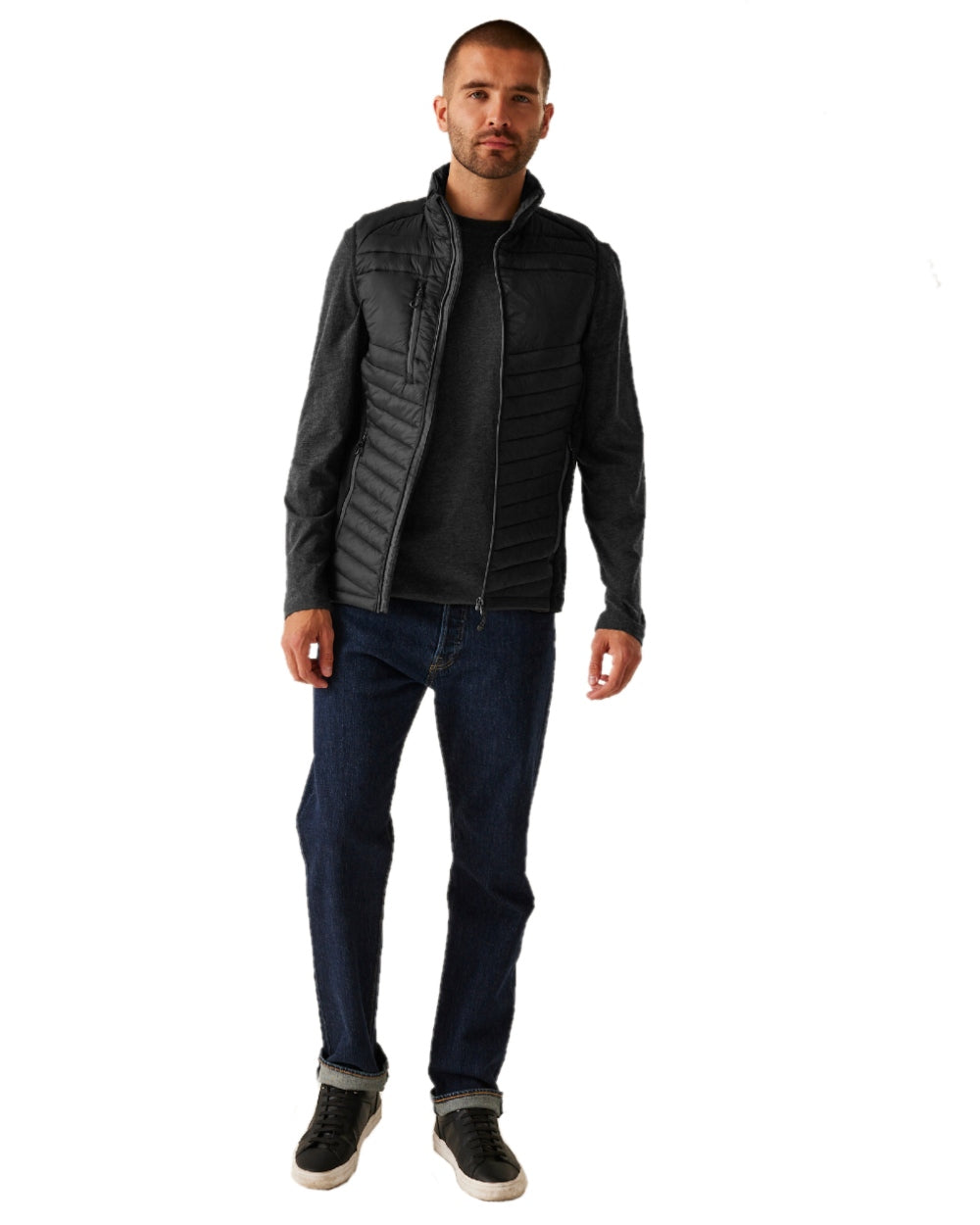 Black Seal Grey coloured Regatta Mens Navigate Hybrid Bodywarmer on white background 