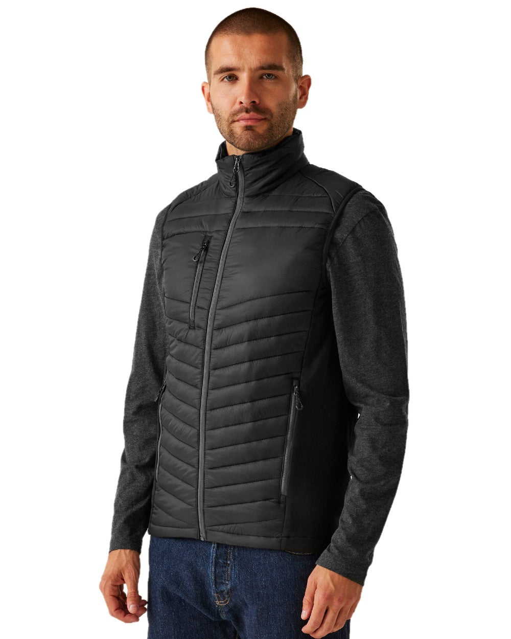 Black Seal Grey coloured Regatta Mens Navigate Hybrid Bodywarmer on white background 
