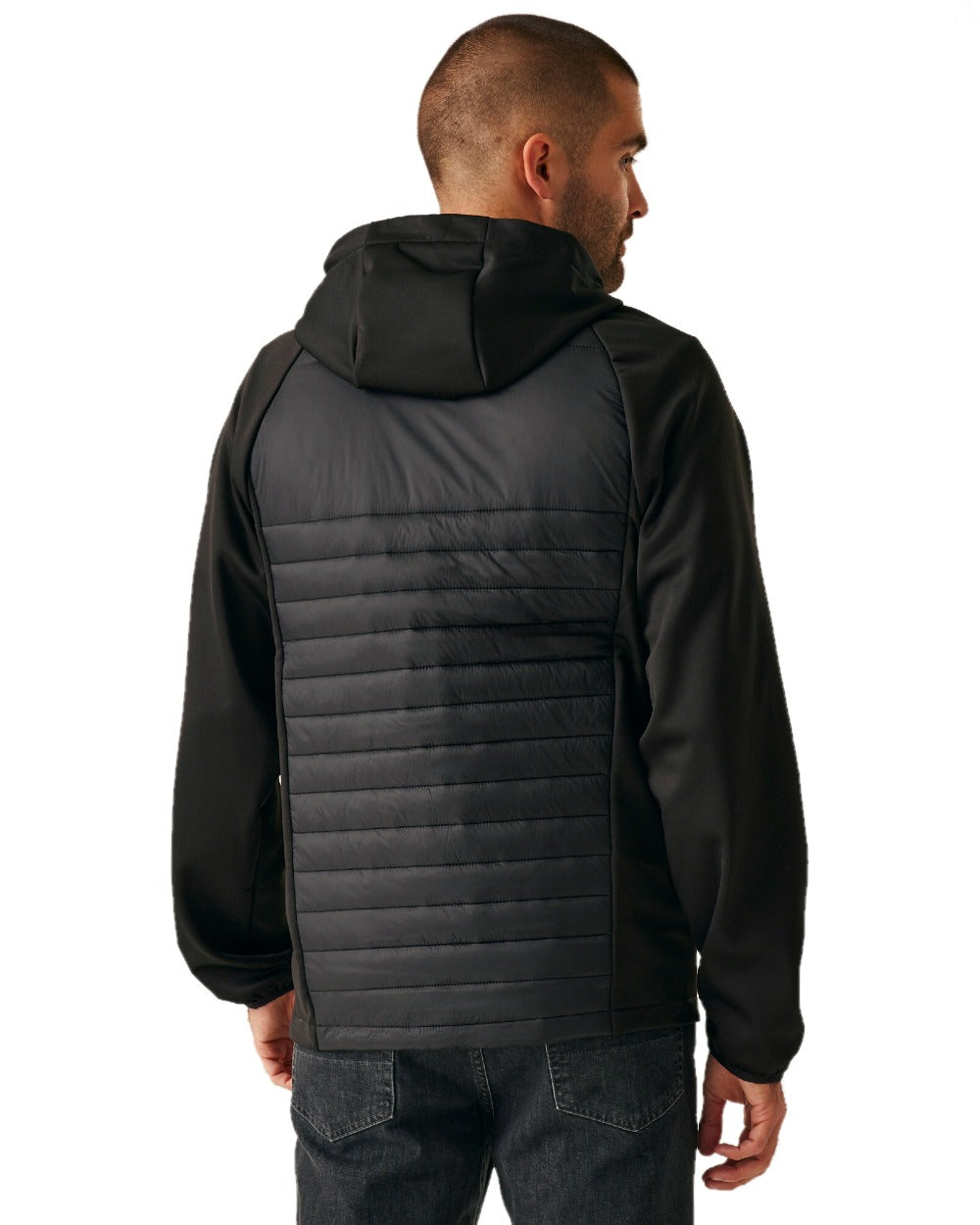 Black Classic Red coloured Regatta Mens Navigate Hybrid Jacket on white background 
