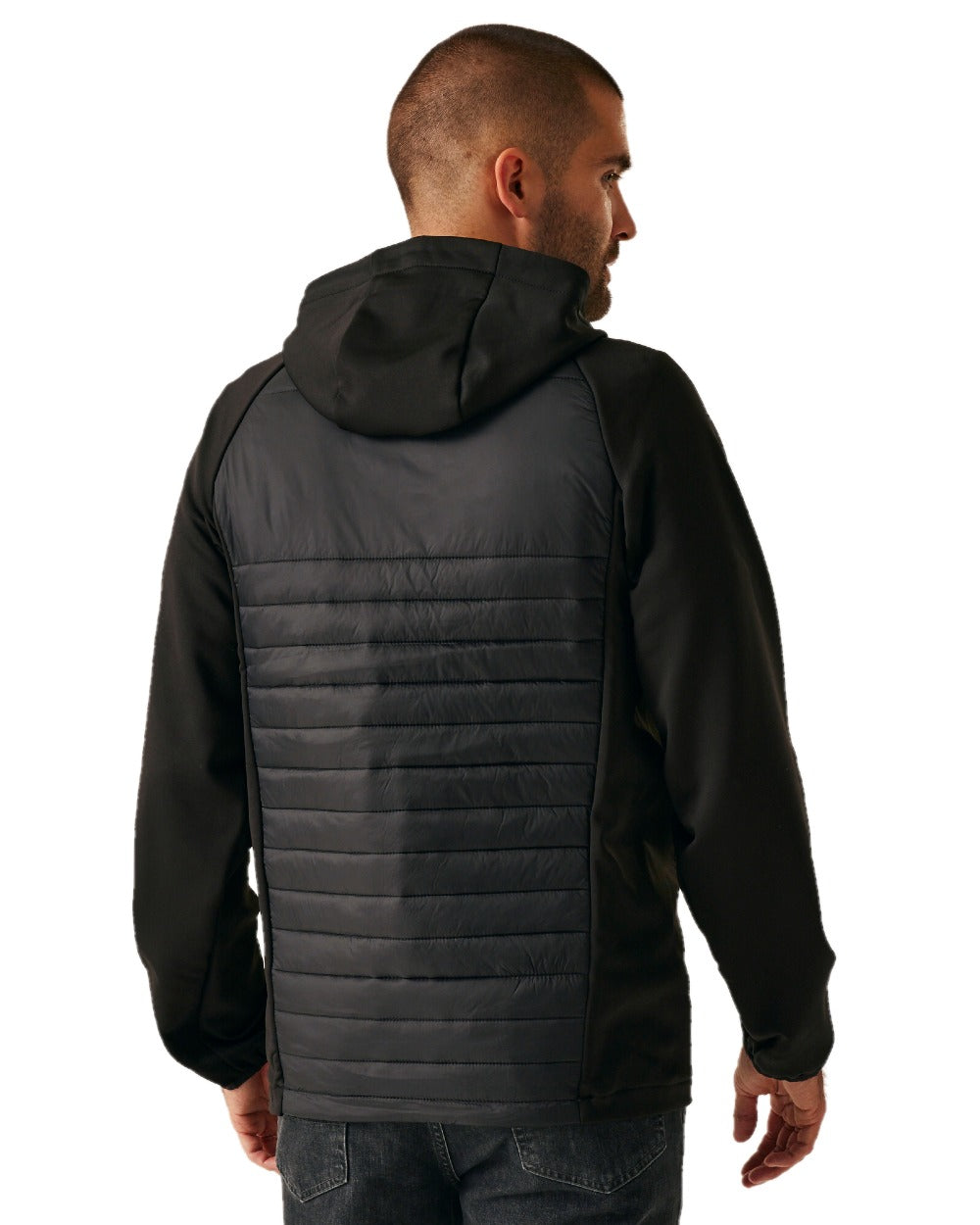 Black Lime Green coloured Regatta Mens Navigate Hybrid Jacket on white background 