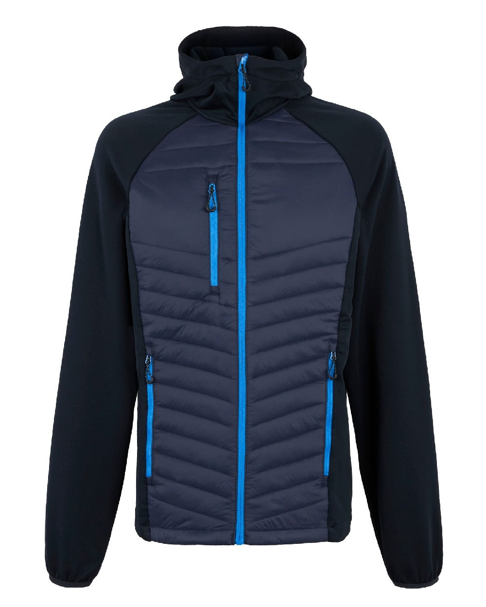 Navy French Blue coloured Regatta Mens Navigate Hybrid Jacket on white background 