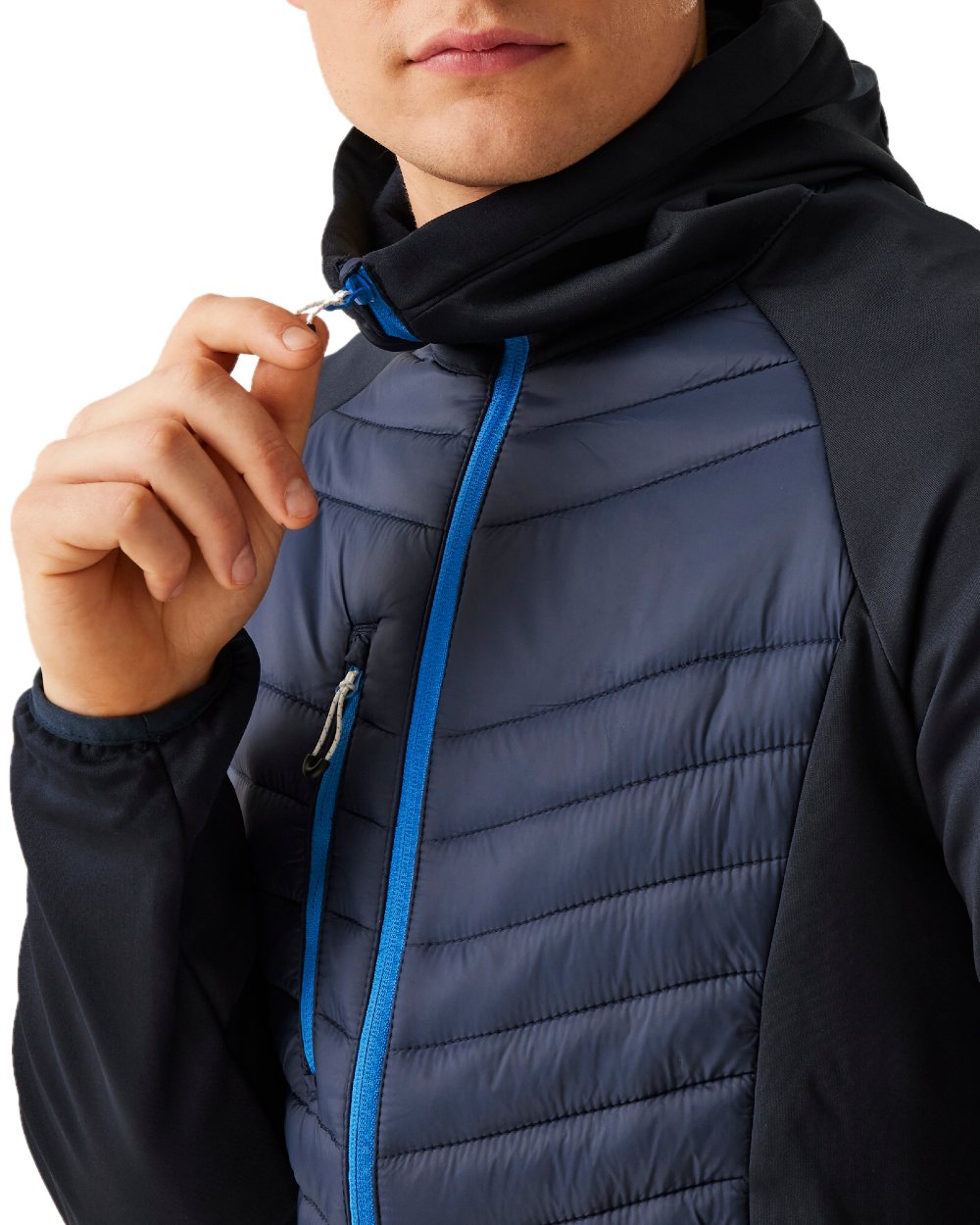 Navy French Blue coloured Regatta Mens Navigate Hybrid Jacket on white background 
