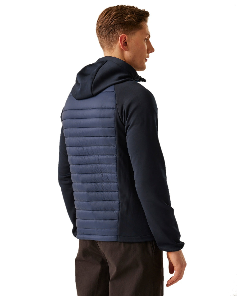 Navy French Blue coloured Regatta Mens Navigate Hybrid Jacket on white background 