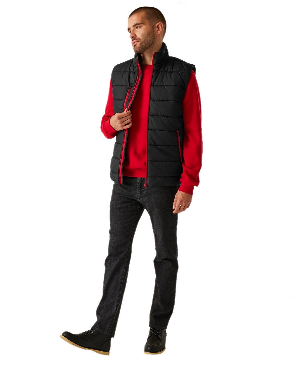 Black Classic Red coloured Regatta Mens Navigate Thermal Bodywarmer on white background 