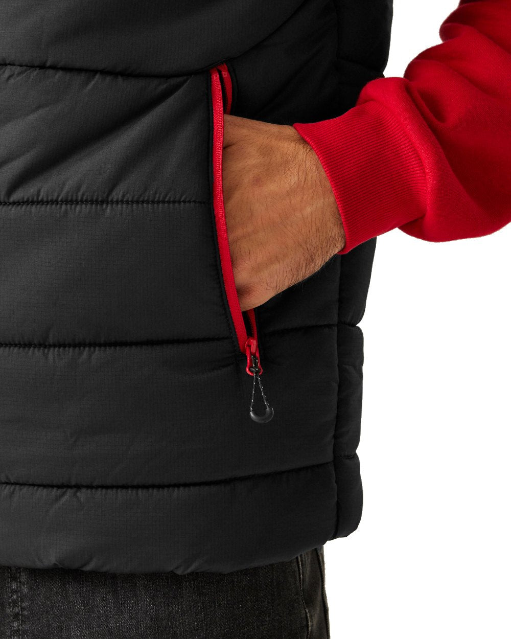 Black Classic Red coloured Regatta Mens Navigate Thermal Bodywarmer on white background 