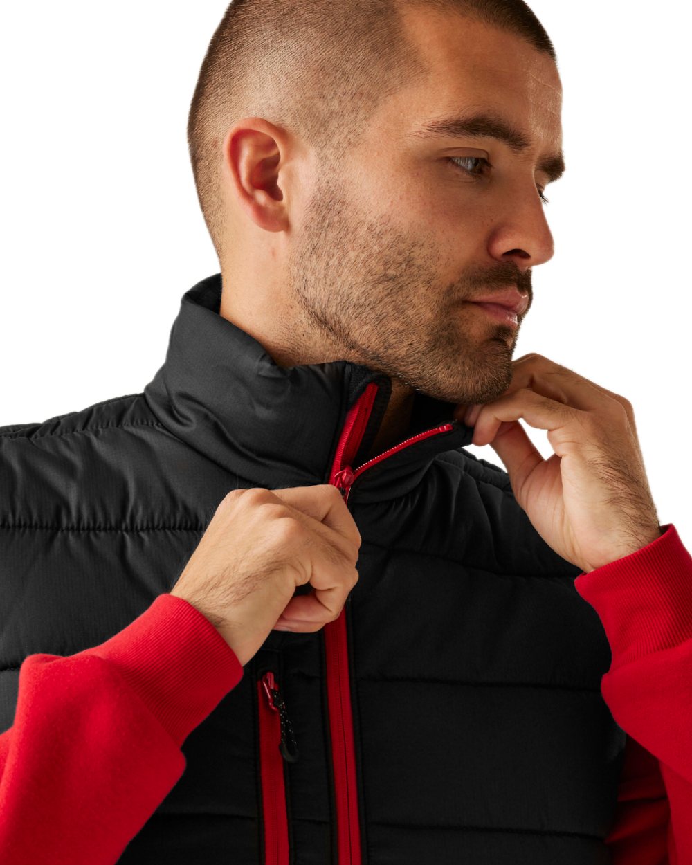 Black Classic Red coloured Regatta Mens Navigate Thermal Bodywarmer on white background 