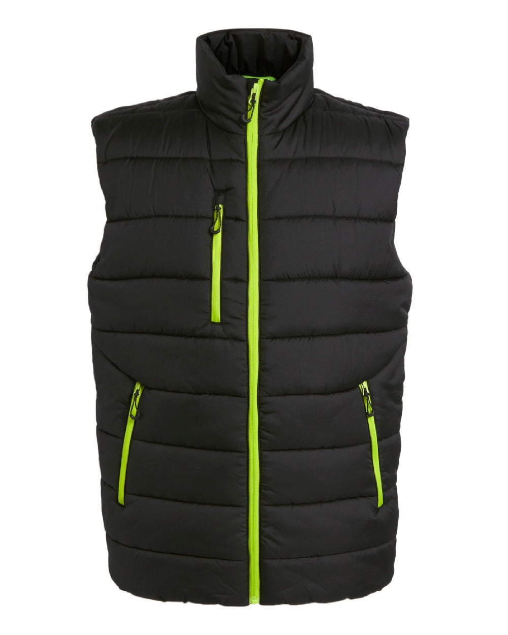 Black Lime Green coloured Regatta Mens Navigate Thermal Bodywarmer on white background 