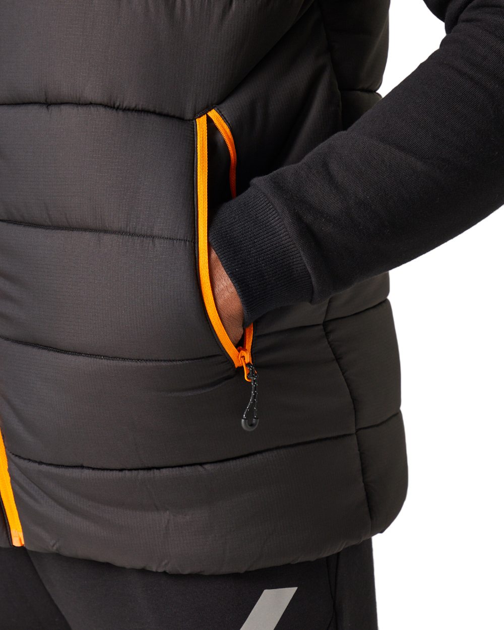 Black Orange Pop coloured Regatta Mens Navigate Thermal Bodywarmer on white background 
