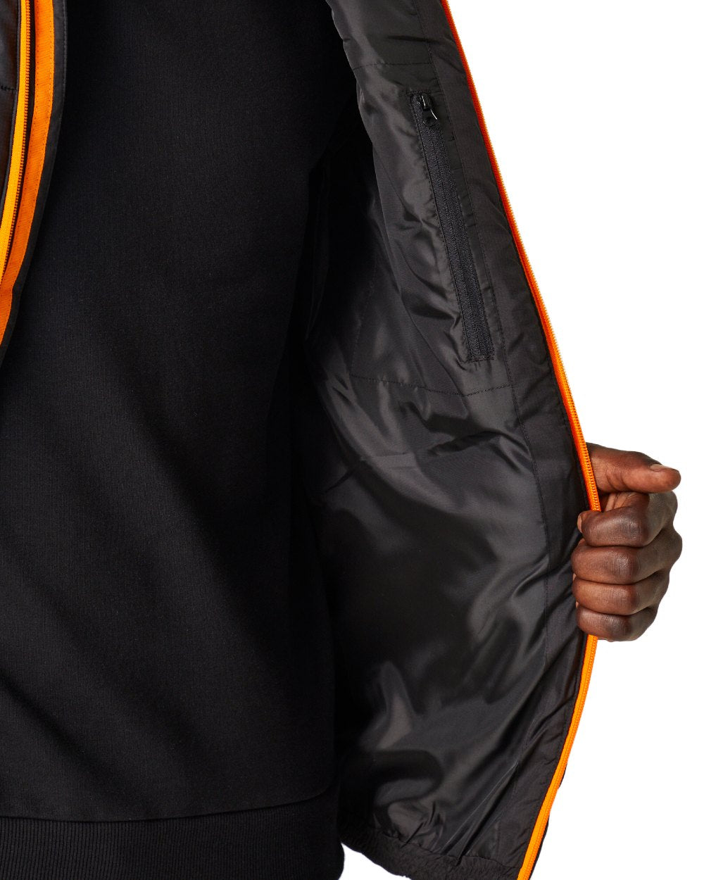 Black Orange Pop coloured Regatta Mens Navigate Thermal Bodywarmer on white background 