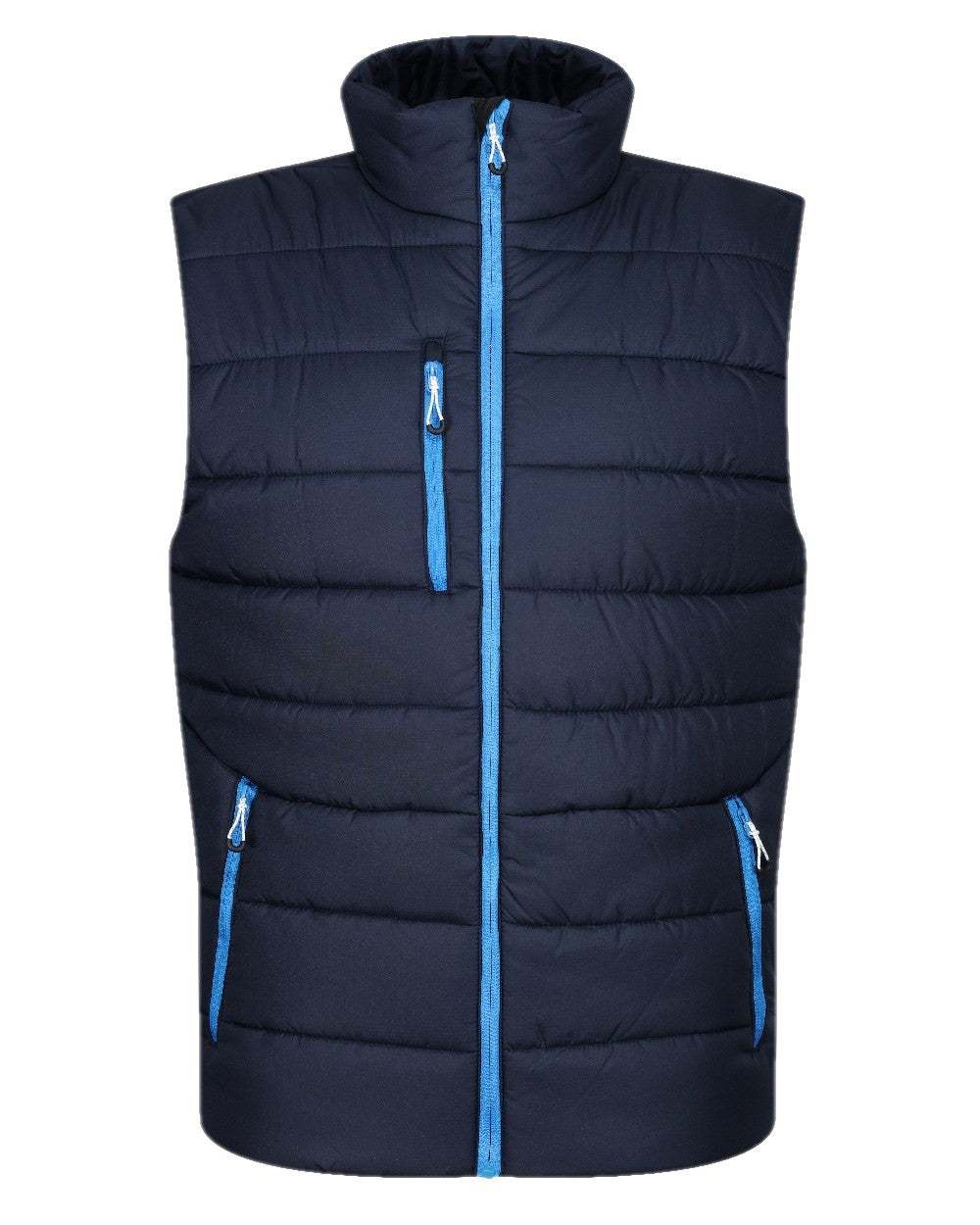 Navy French Blue coloured Regatta Mens Navigate Thermal Bodywarmer on white background 